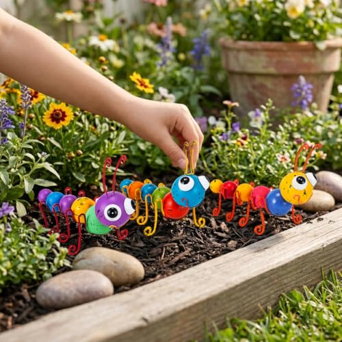 Metal Yard Art Colorful Caterpillar Figurines Set of 3 - color: 3 Pack Caterpillars