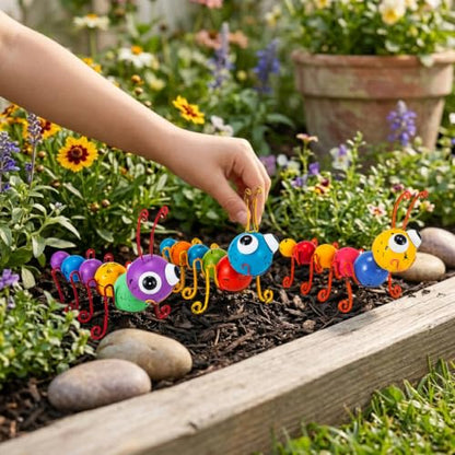 Metal Yard Art Colorful Caterpillar Figurines Set of 3 - color: 3 Pack Caterpillars