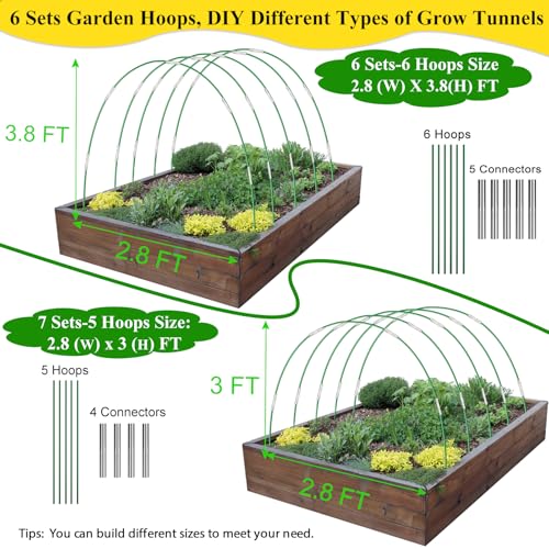 Garden Mesh Netting Kit,10 x 30FT Ultra Fine Netting with 6 Sets Fiberglass Garden Hoops for Raised Beds Vegetable Plants Fruits Greenhouse Row Cover Birds Animals Barrier Protection Net