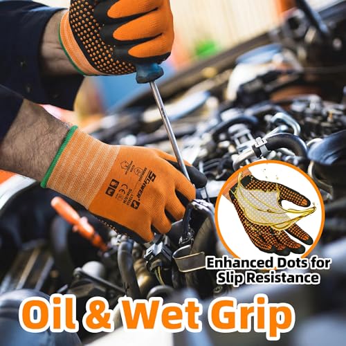 Schwer 6 Pairs Safety Work Gloves with Certified Level 6 Abrasion Resistance, General A1 Cut Resistant Working Gloves with MicroDot Grip, Touchscreen, MicroFoam Nitrile Coating, LT5619, M - size: Medium