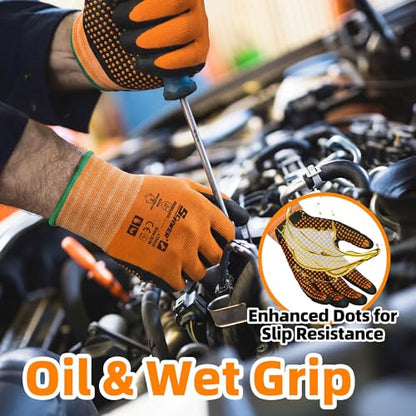 Schwer 6 Pairs Safety Work Gloves with Certified Level 6 Abrasion Resistance, General A1 Cut Resistant Working Gloves with MicroDot Grip, Touchscreen, MicroFoam Nitrile Coating, LT5619, M - size: Medium