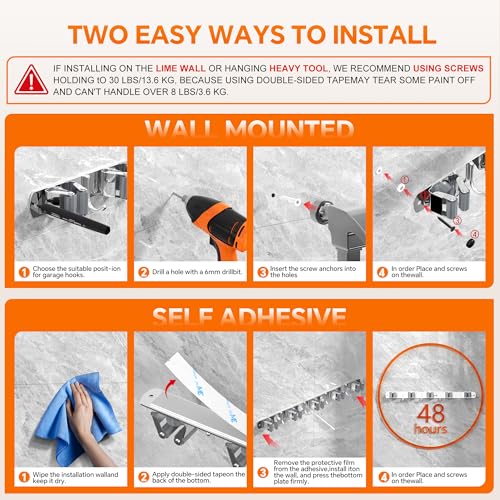 5 Grippers Broom Holder Wall Mount with 4 Hooks Stainless Steel, Silver - color: A-Silver, size: 5PCS Gripper