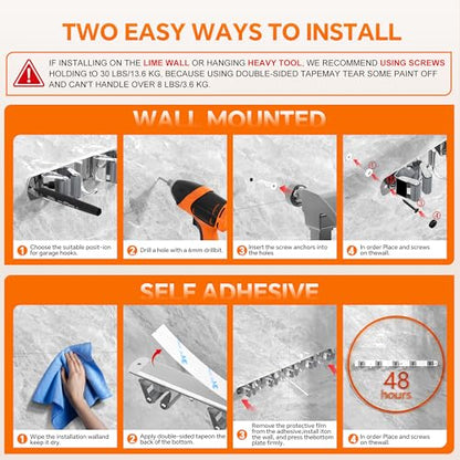 5 Grippers Broom Holder Wall Mount with 4 Hooks Stainless Steel, Silver - color: A-Silver, size: 5PCS Gripper