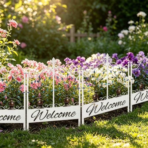 4 Pack Vintage White Welcome Decorative Garden Fence - color: Vase