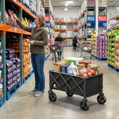 Collapsible Wagon Cart with Wheels & Reflective Stripe 280lbs Heavy Duty - color: Black, size: Medium