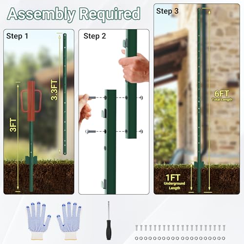 Metal Fence Posts 6 FT, 16 PCS Splicing Green U Posts - color: Green, size: 6FT-16Pack