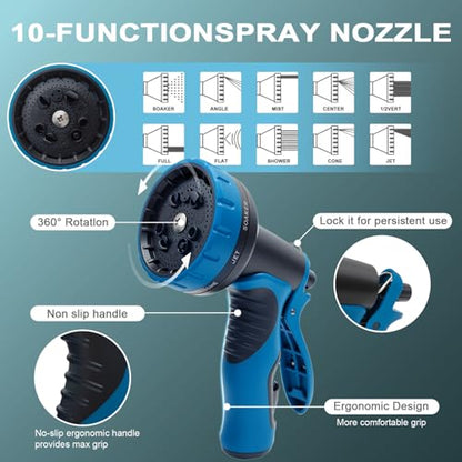 Garden Hose 50ft, Non-Expanding Water Hose Ultra Lightweight, Kink-Free Flexible Hose with 10-Pattern Nozzle, Durable & Abrasion Resistant Outdoor Hose for Yard, Lawn, Marine, RV, and Car Wash (50 FT) - size: 50 FT