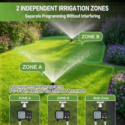 Sprinkler Timer 2 Outlets, Programmable Water Hose Timer with Rain Delay/Manual/Automatic Watering System, Outdoor Digital Automatic Irrigation for Garden Yard Lawn with Large Display(Black)