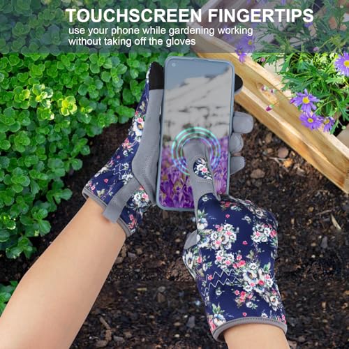 Leather Gardening Gloves for Women Thorn Proof Garden Gloves Touch Screen Working Gloves Gifts,M - color: Blue