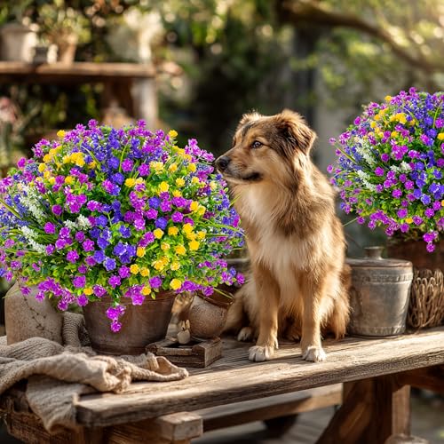 AXYLEX Artificial Flowers for Outdoors, 12 Bundles Fake Plants (Multi) - color: 12 Pcs - Magenta+purple+yellow+lavander