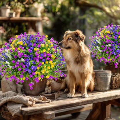 AXYLEX Artificial Flowers for Outdoors, 12 Bundles Fake Plants (Multi) - color: 12 Pcs - Magenta+purple+yellow+lavander