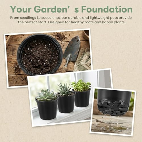 MOUYAT 30 Pcs 1 Gallon Nursery Pots for Plants, 6.5 inch Soft Flexible Plastic Plant Pots with Drainage Holes, Nursery Seedling Pots for Transplanting, Plantings, Black