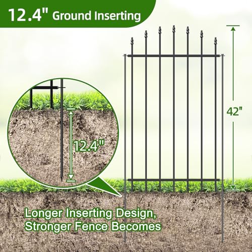 42” x 12’ No-Dig Metal Garden Fence with Stakes, Panels Fencing for Dogs - size: Roman Col 42″H x 12ft (6Panels)