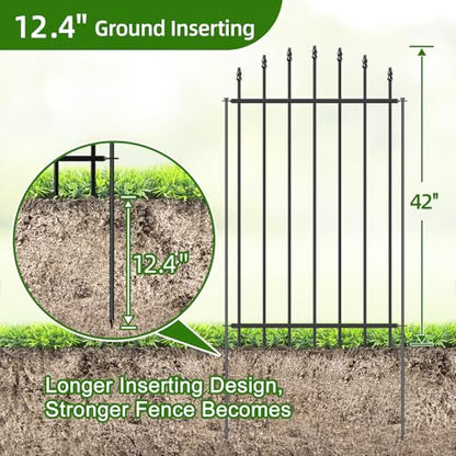 42” x 12’ No-Dig Metal Garden Fence with Stakes, Panels Fencing for Dogs - size: Roman Col 42″H x 12ft (6Panels)