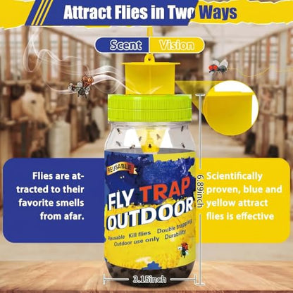 4 Fly Traps Outdoor for Patio with 4 Bait, Reusable Bug Catcher Bottle Jar - color: blue