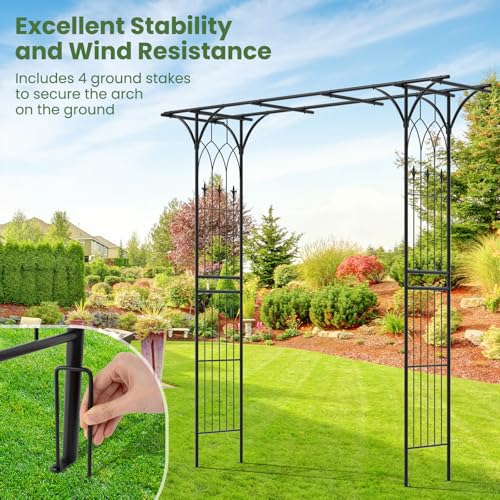 Giantex Garden Arbor Wedding Arch for Ceremony Party, Metal Trellis Archway for Climbing Plants Rose Grape Vines, Steel Frame Pergola Decoration for Backyard Patio Lawn Pathway, Easy to Assemble - size: 81"W x 81"H