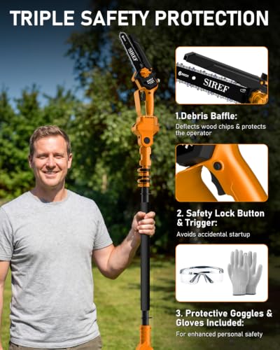Electric Pole Saw 6“ Mini Chainsaw Cordless Telescopic 4.0Ah Batteries Fast Charger Adjustable Shoulder StrapTree Trimmer Limb Branch Cutter Pruner 16 Ft Max Reach Multi-Angle Yellow - color: Yellow-1 Battery