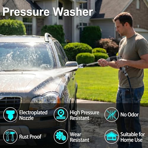 Aquoxis Spray Nozzle, High Pressure Washer Hose Nozzle Gun with Foam, 2 Universal Connectors, Fits Standard Garden Hoses for Car Washing.