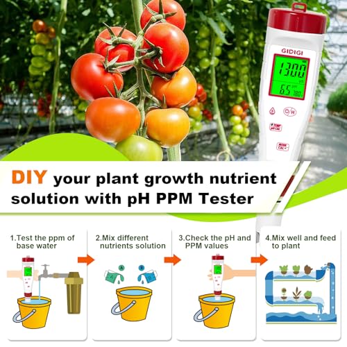 pH Meter for Hydroponic Water,Digital EC ppm Tester for Nutrients - style: 4 in 1 pH Meter with Calibration Solution