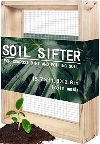 Soil Sifter for Garden Gardening Essentials Dirt Compost Rock Flower Sifter Garden Must Haves Gardening Gifts for Women Gifts for Gardeners 15.7" x11.8”x2.8” with 1/5” Mesh