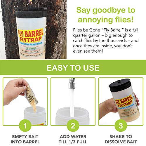 Flies Be Gone Fly Trap - Disposable Protein-Powered Attractant Fly Catcher - Made in USA - Natural Bait Trap for Patios, Ranches; Easy to Use Outdoor Trap, Keeps Flies from Coming Indoors.