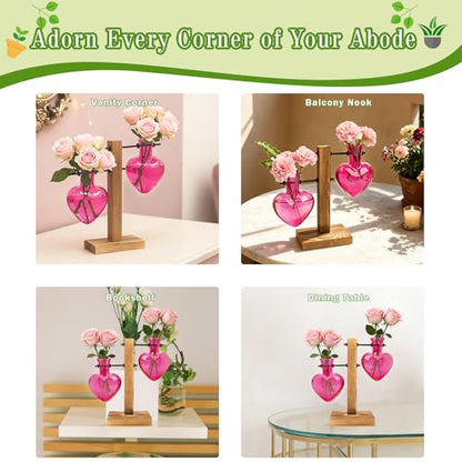 XXXFLOWER Plant Propagation Station Terrarium 2 Pink Heart Shaped Vase - color: Pink