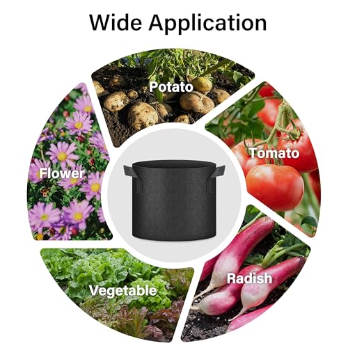 HealSmart Plant Grow Bags 7 Gallon, Tomoato Planter Pots 10-Pack with Handles, Aeration Nonwoven Fabric, Heavy Duty Gardening Planter for Vegetable, Herbs and Flowers, Black New - color: Black, 10 Pack, size: 7 Gallon New