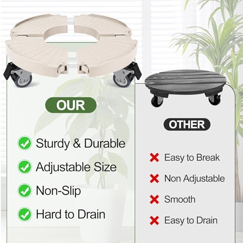 ToLanbbt 2 Pack Plant Caddy Stands with 360° Wheels Adjustable 15-22 in Rolling Stands Heavy Duty Large Plant Carts Dolly with Casters 440lbs Capacity for Large Planter, Garden Pot, Flower Pot, Beige - color: Beige