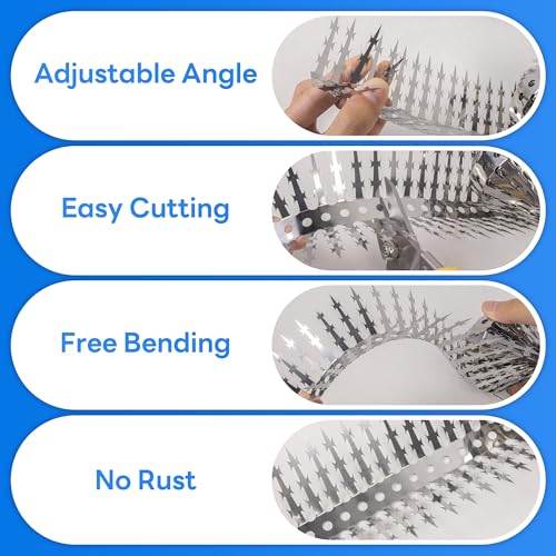 Foneso 304 Stainless Steel Bird Spikes, Anti Climb for Fence & Feeder Poles - size: 80in