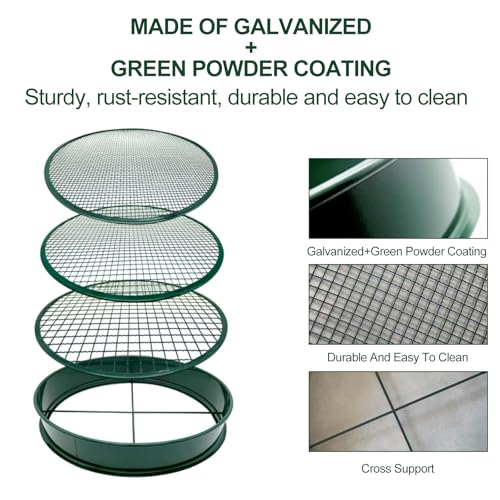 11.8 Inch Garden Soil Sifter Set Dirt Sifter with Interchangeable Screens,Multi-Functional Rock Sifter for Gardening Compost Bonsai and Sand Separation (Green) - color: Green