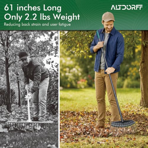 Altdorff Thatch Rake with Thin Hook Design Glides, Dethatcher Rake for Lawns with 66.9’’ Steel Handle, Dethatching Thatching Rake for Pine Needles, Dead Grass, Garden Debris