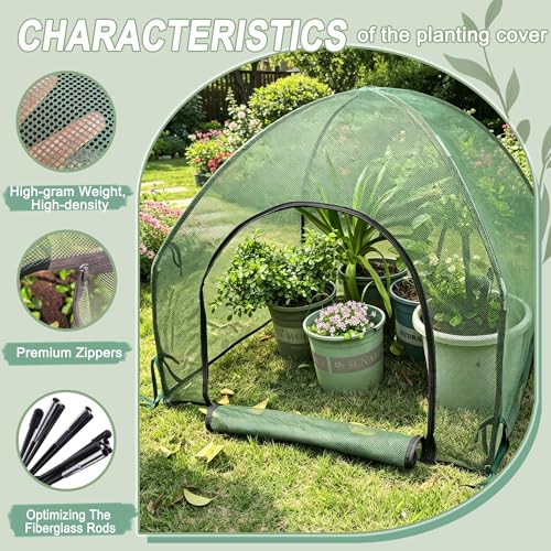 4.3x4.3x3FT Mesh Plant Cover w/Zipper for Raised Bed Seedling Vegetables - color: Mesh