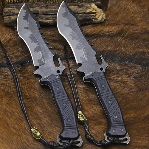 BA-KOR U.S.A 8mm thick DC53 steel 38.5CM (15.4in) (full tang) fixed knife+Nylon sheath&(5.9in) cerium igniter, suitable for outdoor hunting, camping, Jungle Survival, exploration, EDC tool knife
