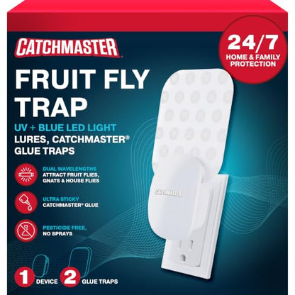 Catchmaster Fruit Fly Trap Plug in, Indoor Flying Insect & Gnat UV Light