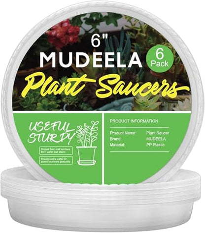 MUDEELA 6-Pack Plastic Plant Saucers Tray for Indoor, 6 Inches, Clear - size: 6" - 6 Pack