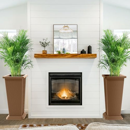 FENCY Set of 2 Tall Planters for Outdoor Plants, Brown Ribbed - color: Brown-square Ribbed