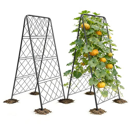 50"x17" Heavy Duty Metal Garden Trellis - Rust-Proof A-Frame Cucumber Trellis with High-Density Rhombus SteelGrats for Climbing Plants, Tomatoes & Raised Beds, Outdoor Use (2 Pack) - color: 2pack