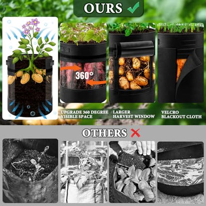 3 Pack 10 Gallon 360° Visibility Potato Grow Bags with Shading Flap - size: 3Pack-10 Gallon-360° Visibility