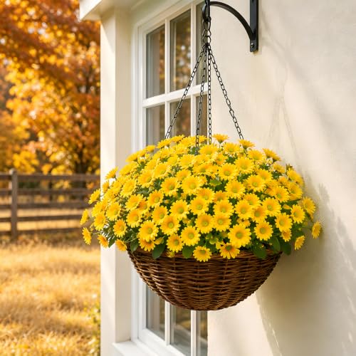 CLEANGOR 12 Pcs Daisy Artificial Flowers for Outdoors, Fake Mums (Yellow) - color: Yellow
