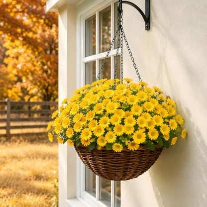 CLEANGOR 12 Pcs Daisy Artificial Flowers for Outdoors, Fake Mums (Yellow) - color: Yellow