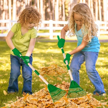 2 Pcs 35'' Kids Rakes for Leaves - Plastic Rake Head with 2 Pairs Kids - color: Green-2 Pack