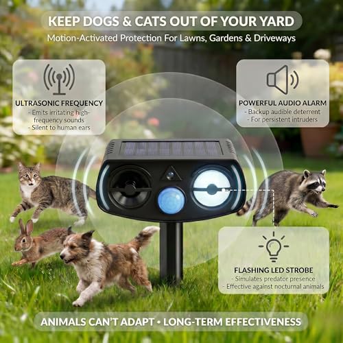 Dog & Cat Solar Ultrasonic Animal Repeller Outdoor, 2 Pack Motion Sensor