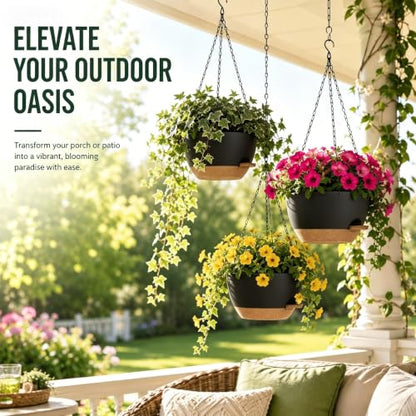 2 Pack 12 Inch Self‑Watering Hanging Planters Plant Pots, Black‑Brown - color: Black Brown