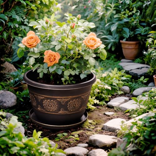 Usocik 10 Inch Plant Pots, 4 Pack, Gold Retro Floral - color: Gold, size: 10 Inch - 4 Pack