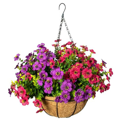 Artificial Hanging Flowers, UV Resistant, 12 Bundles, Fuchsia Red - color: Fuchsia+rose Red