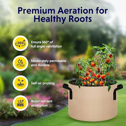 iPower 10-Pack 20 Gallon Thickened Grow Bags Nonwoven Fabric Pots Aeration Container with Strap Handles for Garden and Planting, Tan - color: 10-pack Tan, size: 20 Gallon Thickened