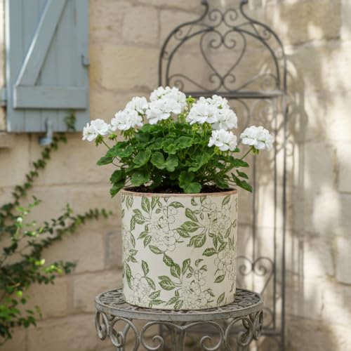 7.7 Inch Large French Farmhouse Ceramic Planter, Indoor Outdoor Home Decor - color: Vintage Green, size: Large - Drain Holes