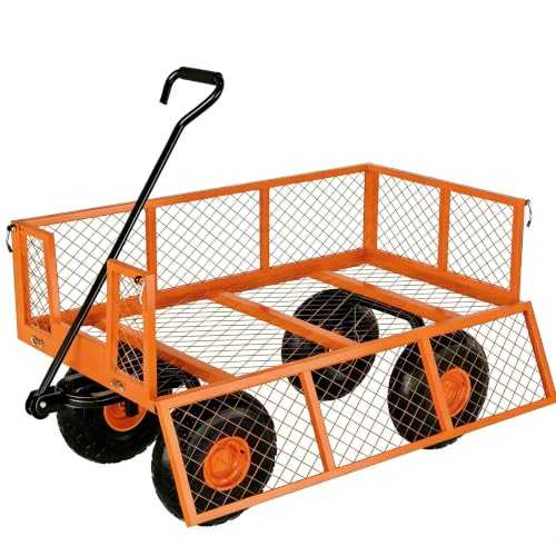 900 LBS Heavy Duty Steel Garden Cart, 3-in-1 Yard Wagon, 10" Air Tires - color: Orange, size: 900LBS