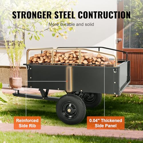 Happybuy Heavy Duty Steel ATV Dump Cart, 750-Pound Capacity, 12 Cubic Feet Garden Utility Trailer with Removable Sides for Lawn Mower Tractor - Black