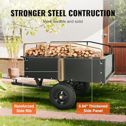 Happybuy Heavy Duty Steel ATV Dump Cart, 750-Pound Capacity, 12 Cubic Feet Garden Utility Trailer with Removable Sides for Lawn Mower Tractor - Black